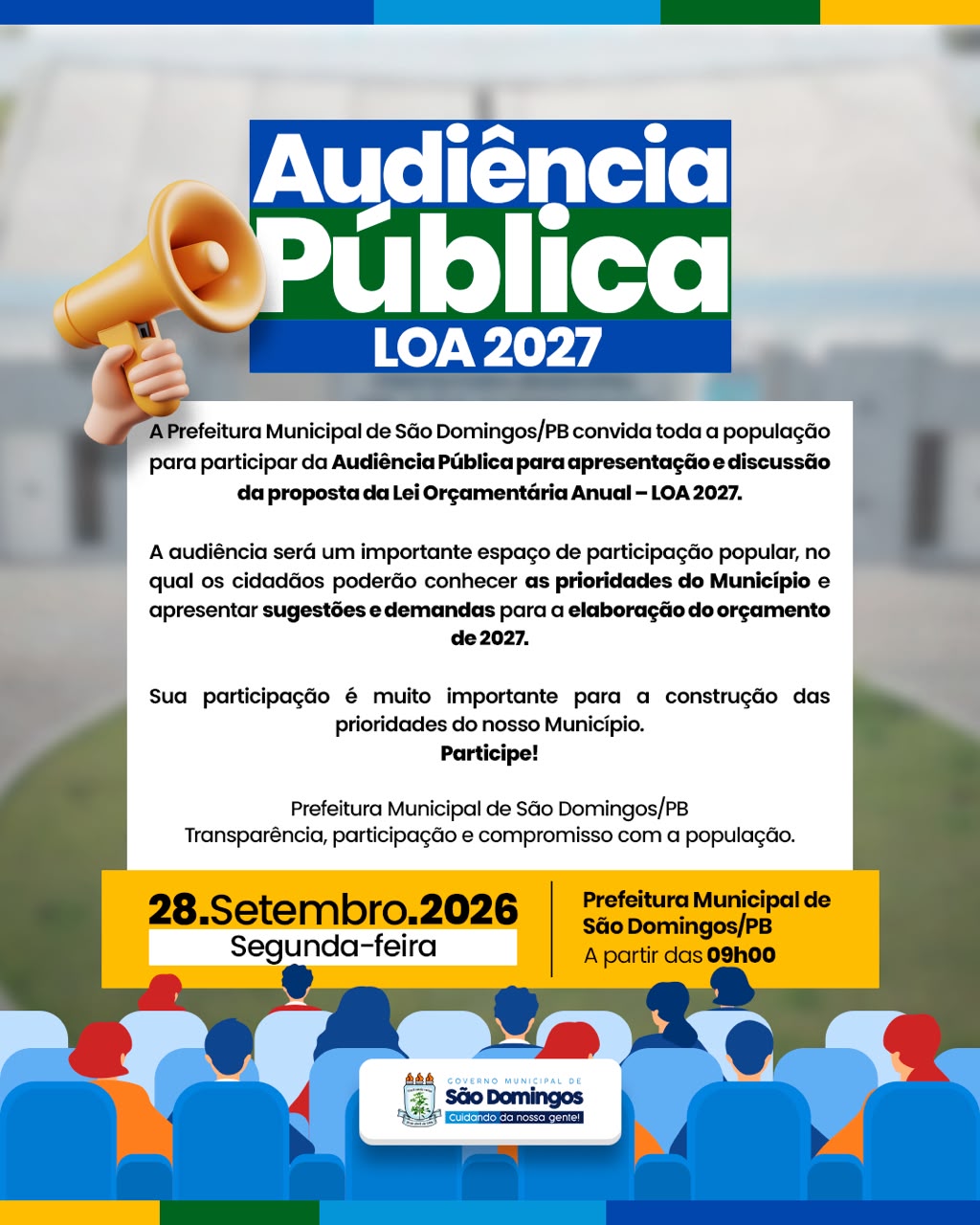 Prefeitura de São Domingos realizará audiência pública para discutir orçamento de 2027